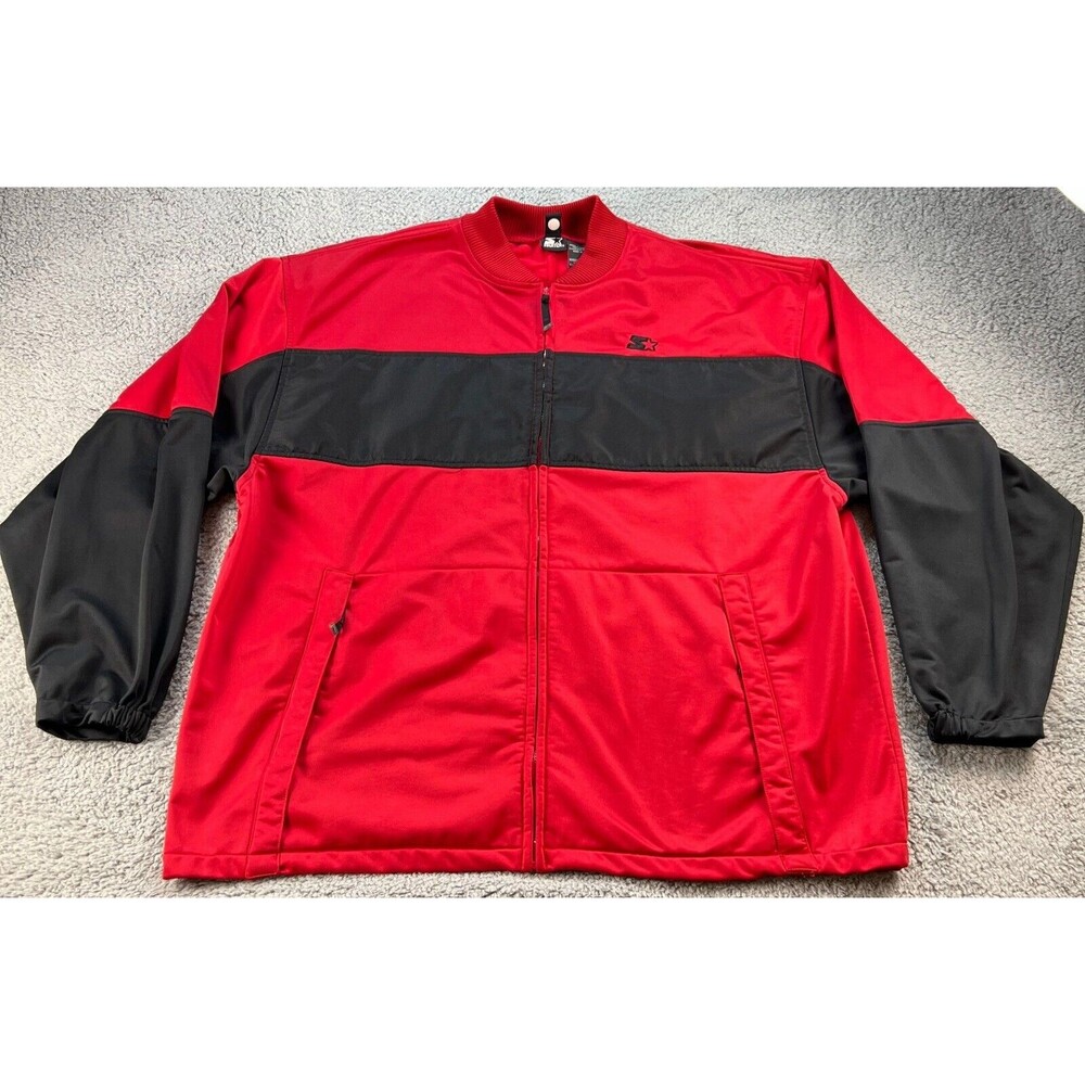 Vintage Starter Track Jacket Mens 2XLT 50/52 Red Black Striped Colorblock